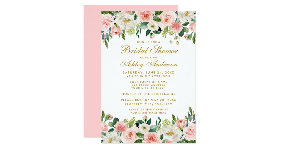 Elegant Pink Blush Floral Bridal Shower Invitation