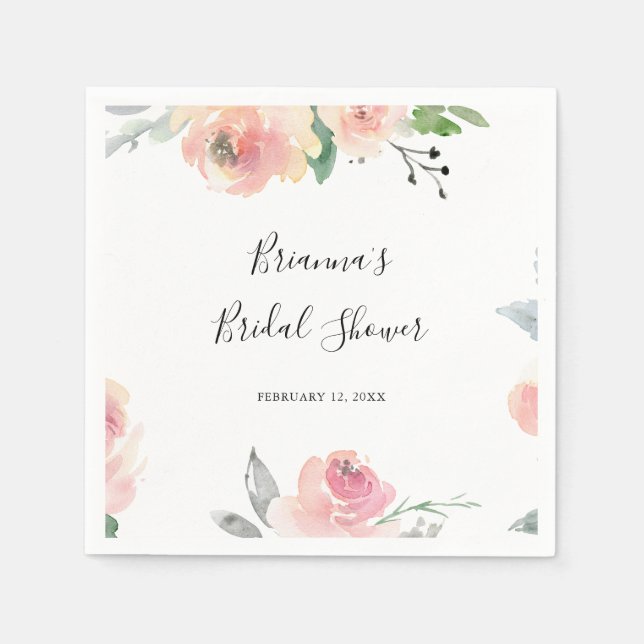 Elegant Pink Blush Floral Bridal Shower Napkins (Front)