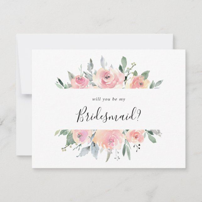 Elegant Pink Blush Floral Bridesmaid Proposal Note Card (Front)