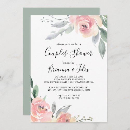 Elegant Pink Blush Floral Couples Shower Invitation