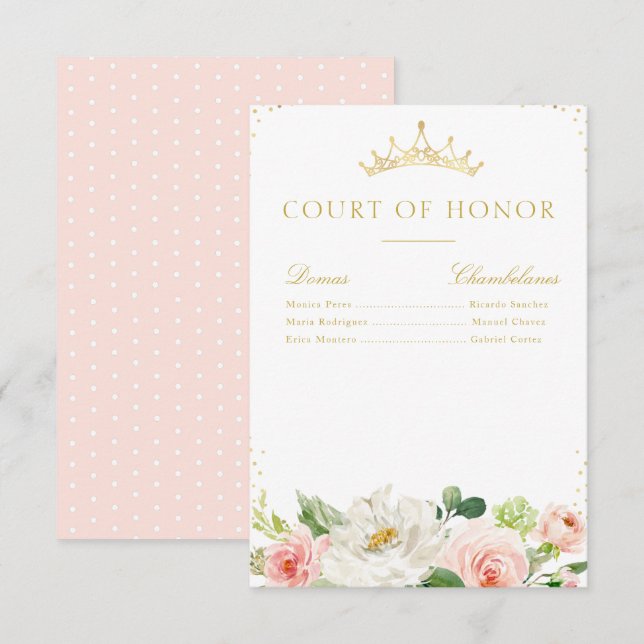 Elegant pink blush floral court of honor card (Front/Back)