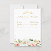 Elegant pink blush floral court of honor card (Front)