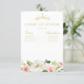 Elegant pink blush floral court of honor card (Standing Front)