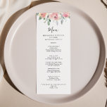 Elegant Pink Blush Floral Dinner Menu<br><div class="desc">This elegant pink blush floral dinner menu card is perfect for a modern wedding. The design features hand-drawn pink blush roses and peonies with green and gray leaves,  inspiring natural beauty.

This menu can be used for a wedding reception,  rehearsal dinner,  bridal shower or any event.</div>
