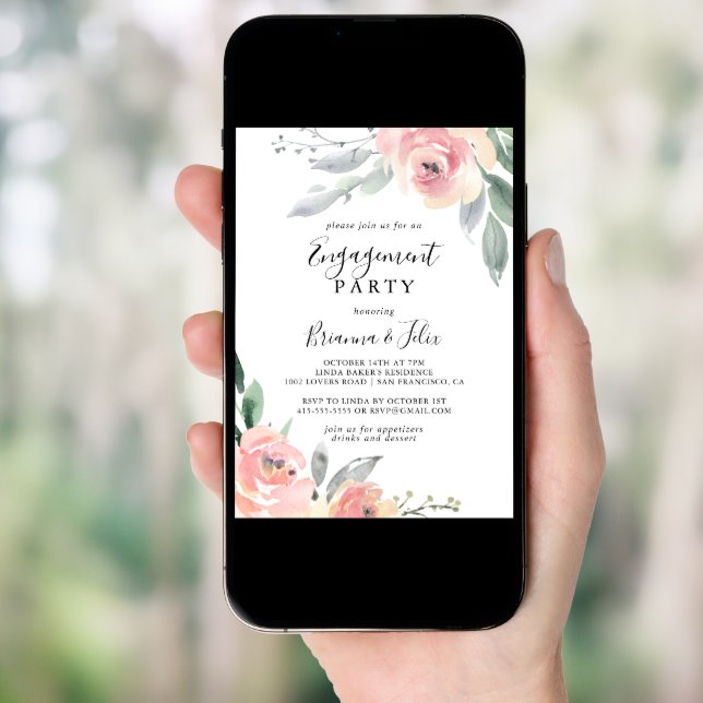 Elegant Pink Blush Floral Engagement Party Invitation (Front Digital)