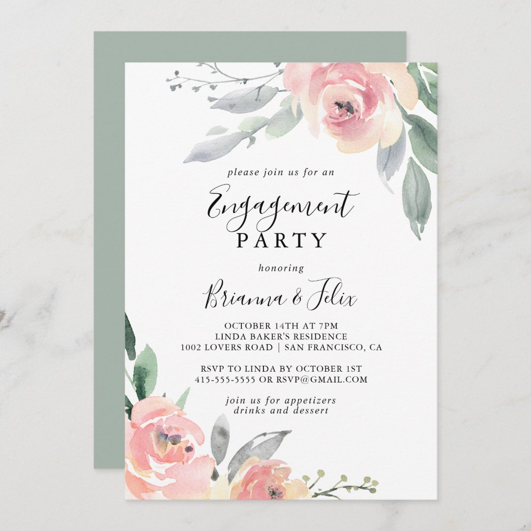 Elegant Pink Blush Floral Engagement Party Invitation | Zazzle