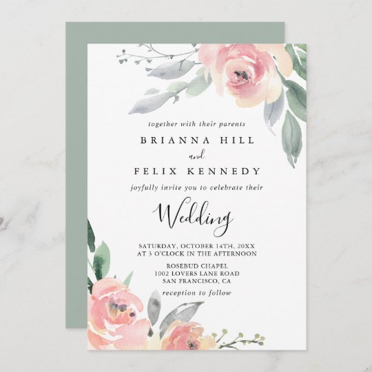 Elegant Pink Blush Floral Front & Back Wedding Invitation | Zazzle.com