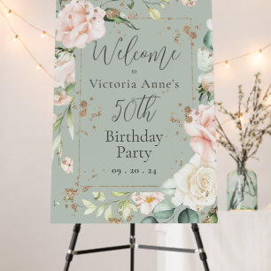 Elegant Pink Blush Floral Gold 50th Birthday Party Foam Board