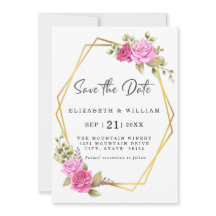 Elegant Pink Blush Floral Gold Geometric