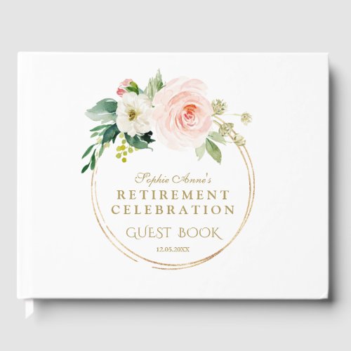 Elegant Pink Blush Floral Gold Retirement Party