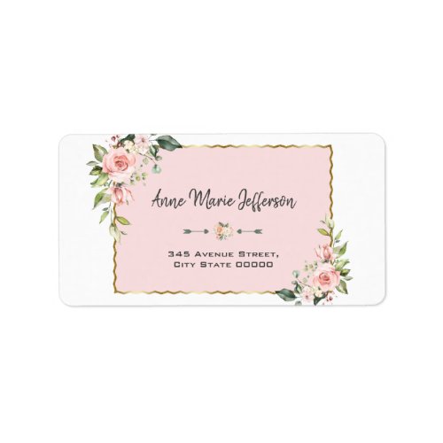 Elegant Pink Blush Floral Gold Wedding Label