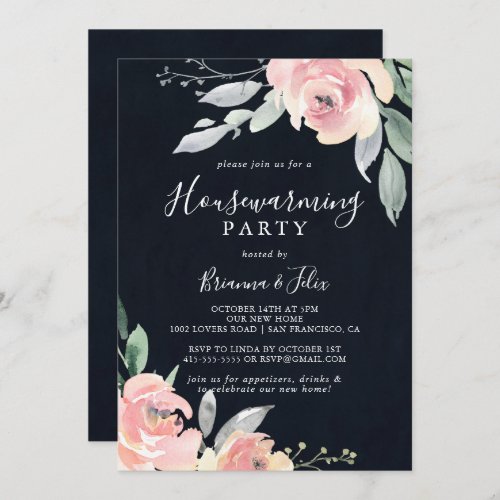 Elegant Pink Blush Floral Housewarming Party Invit Invitation