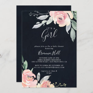 Elegant Pink Blush Floral It's A Girl Baby Shower  Invitation