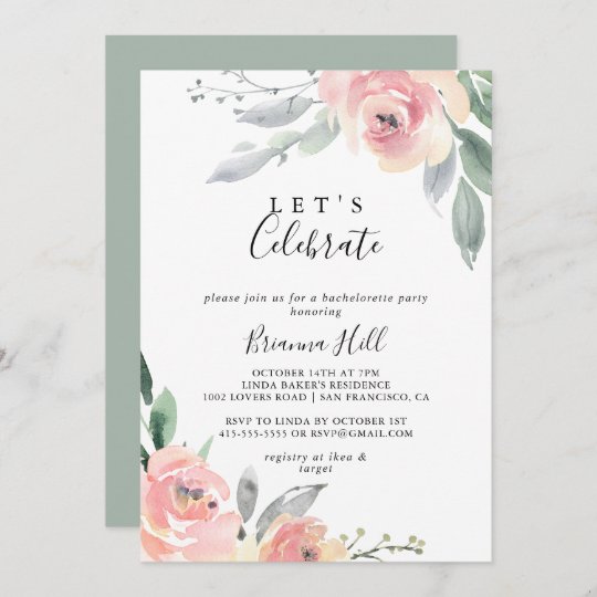 Elegant Pink Blush Floral Let's Celebrate Party Invitation | Zazzle.com