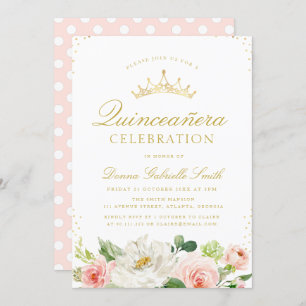 Elegant pink blush floral Quinceanera invitation