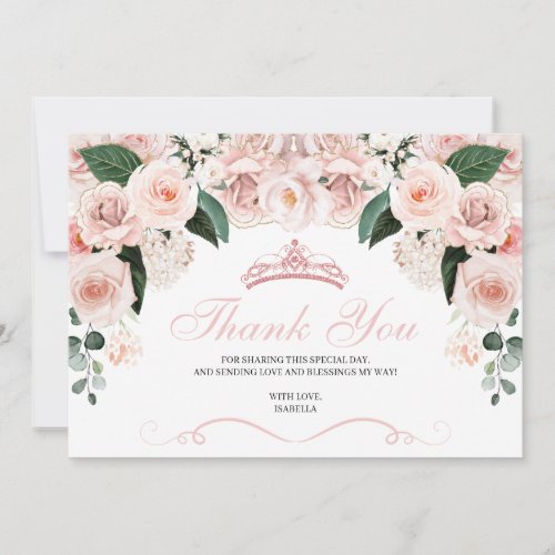 Elegant Pink Blush Floral Quinceanera Thank You Ca