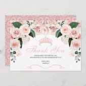 Elegant Pink Blush Floral Quinceanera Thank You Card (Front/Back)