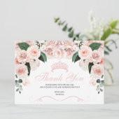 Elegant Pink Blush Floral Quinceanera Thank You Card (Standing Front)