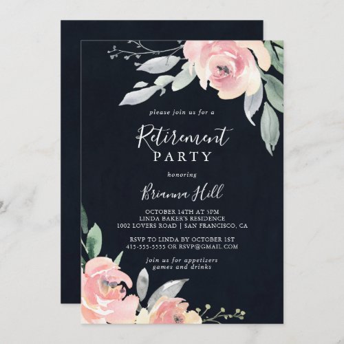 Elegant Pink Blush Floral Retirement Party Invitat Invitation