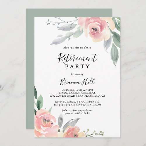 Elegant Pink Blush Floral Retirement Party Invitation