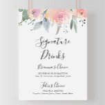 Elegant Pink Blush Floral Signature Drinks Sign<br><div class="desc">This elegant pink blush floral signature drinks sign is perfect for a modern wedding. The design features hand-drawn pink blush roses and peonies with green and gray leaves,  inspiring natural beauty.

Personalize the sign with the names of the bride and groom and their favorite drink choice.</div>