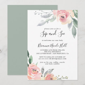 Elegant Pink Blush Floral Sip and See Invitation