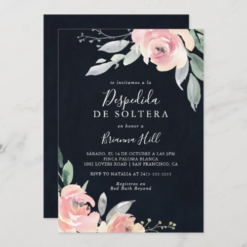 Elegant Pink Blush Floral Spanish Bridal Shower In Invitation