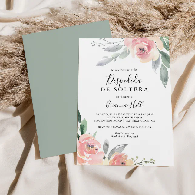 Elegant Pink Blush Floral Spanish Bridal Shower Invitation | Zazzle