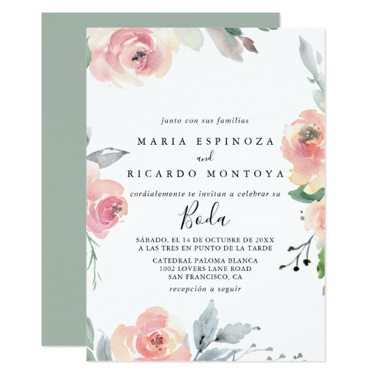 Elegant Pink Blush Floral Spanish Wedding Invitation | Zazzle.com