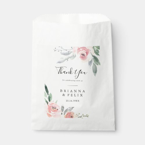 Elegant Pink Blush Floral Thank You Wedding Favor Bag