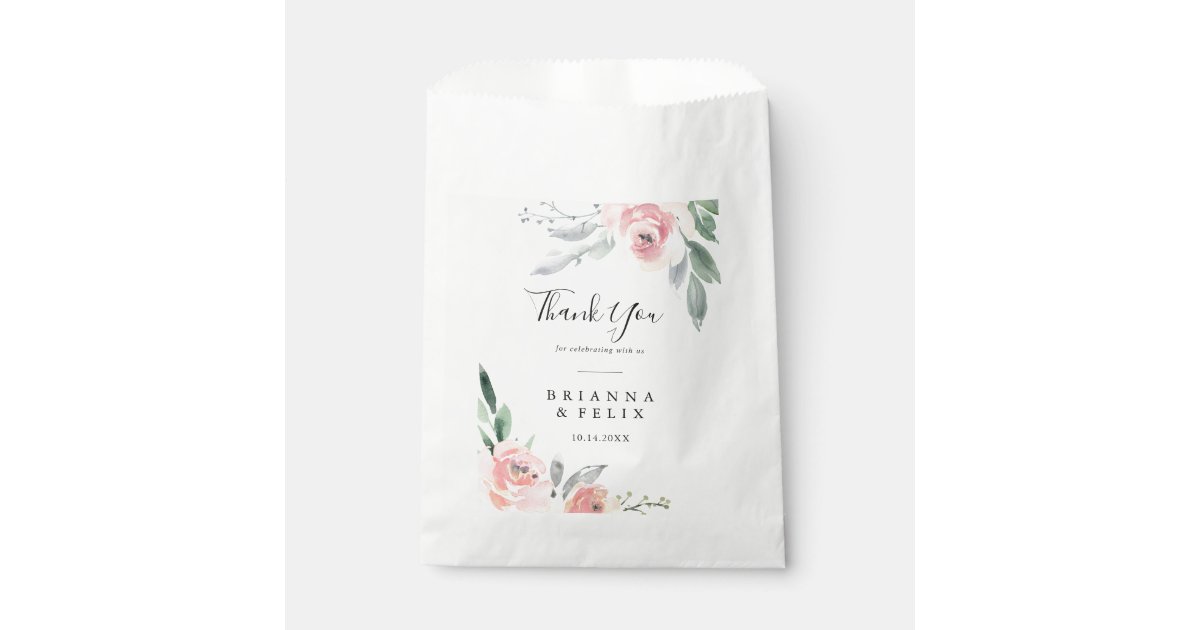 Elegant Pink Blush Floral Thank You Wedding Favor Bag | Zazzle