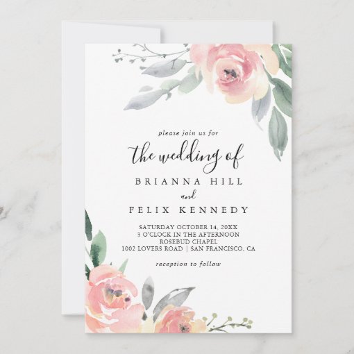 Elegant Pink Blush Floral The Wedding Of Invitation | Zazzle