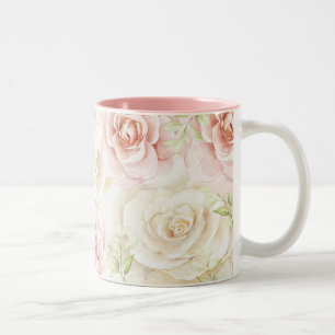 Elegant Pink Blush Floral  Two-Tone Coffee Mug