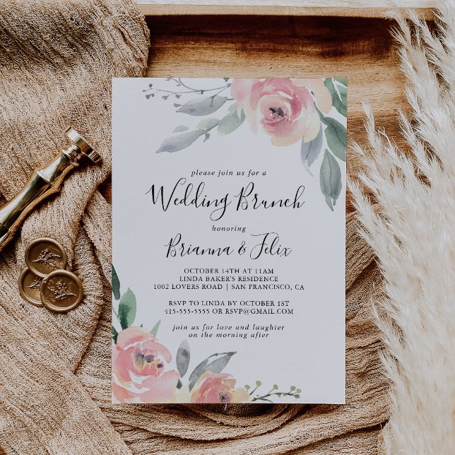 Elegant Pink Blush Floral Wedding Brunch Invitation (Creator Uploaded)