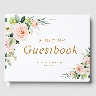 Elegant pink blush floral wedding guestbook