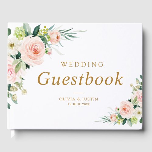 Elegant pink blush floral wedding guestbook