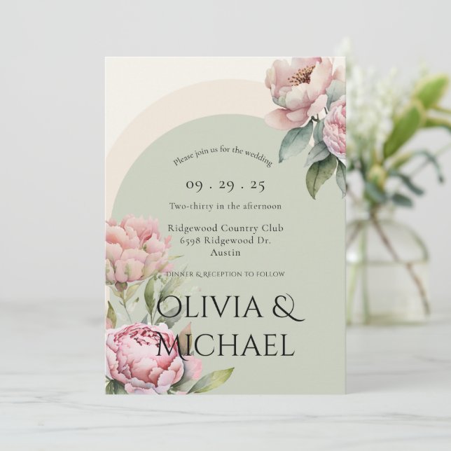 Elegant Pink Blush Floral Wedding  Invitation (Standing Front)