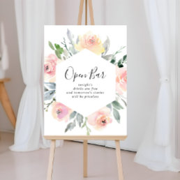 Elegant Pink Blush Floral Wedding Open Bar Sign