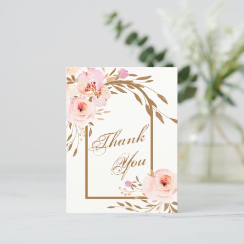 Elegant Pink Blush Floral Wedding Photo Thank You Postcard