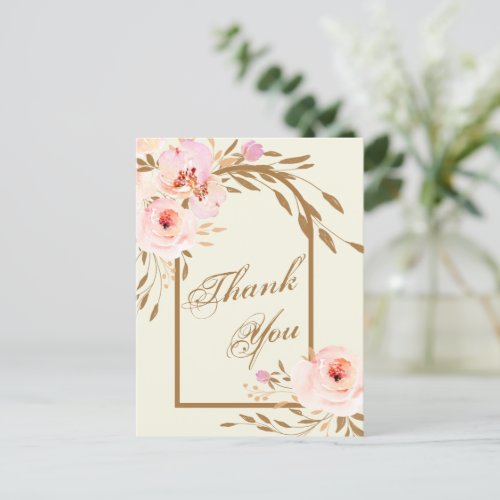 Elegant Pink Blush Floral Wedding Photo Thank You Postcard