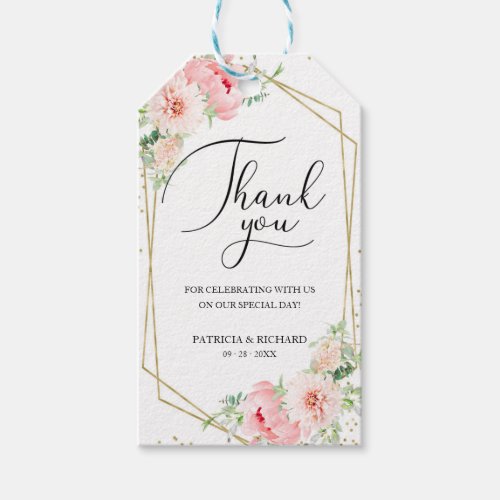 Elegant Pink Blush Floral Wedding Thank You Gift Tags
