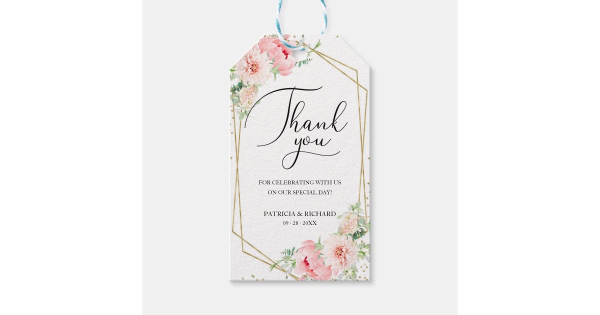 Elegant Pink Blush Floral Wedding Thank You Gift Tags | Zazzle