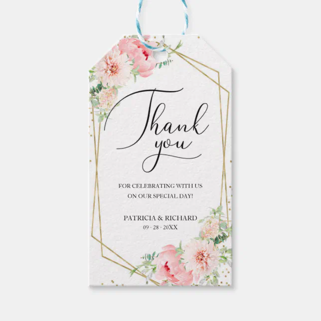 Elegant Pink Blush Floral Wedding Thank You Gift Tags | Zazzle
