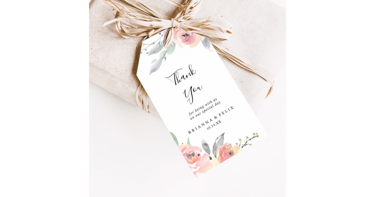 Elegant Pink Blush Floral Wedding Thank You Gift Tags | Zazzle