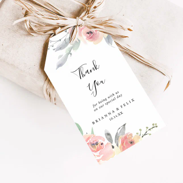 Elegant Pink Blush Floral Wedding Thank You Gift Tags | Zazzle