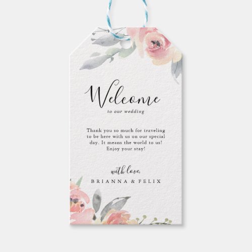 Elegant Pink Blush Floral Wedding Welcome Gift Tags