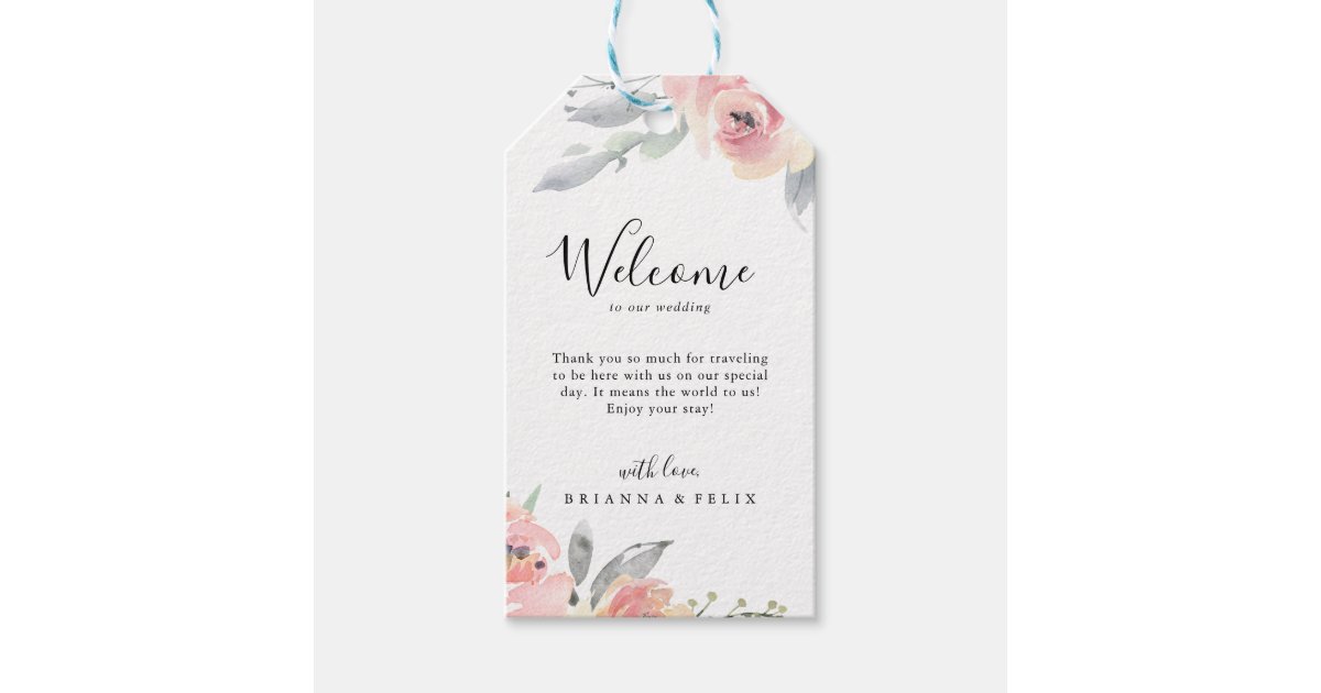 Elegant Pink Blush Floral Wedding Welcome Gift Tags | Zazzle