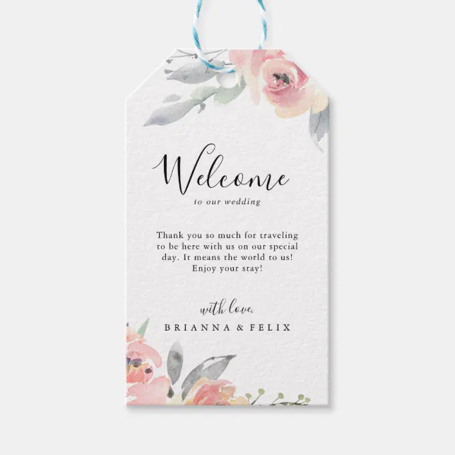 Elegant Pink Blush Floral Wedding Welcome Gift Tags | Zazzle