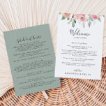 Elegant Pink Blush Floral Wedding Welcome Letter<br><div class="desc">This elegant pink blush floral wedding welcome letter is perfect for a modern wedding. The design features hand-drawn pink blush roses and peonies with green and gray leaves, inspiring natural beauty. Personalize the front with a welcome message for your guests and your names. Personalize the back with the schedule of...</div>