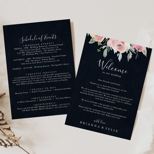 Elegant Pink Blush Floral Wedding Welcome Letter